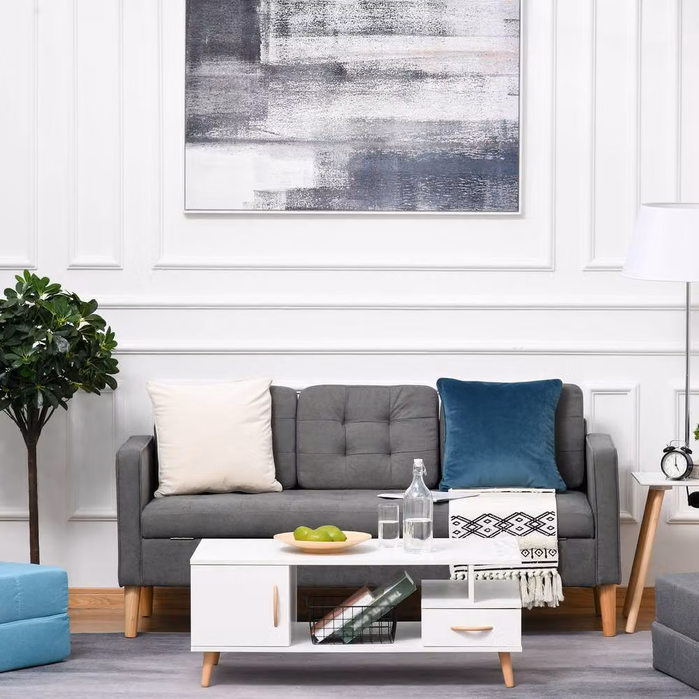 HOMCOM 3 Seater Button Tufted Fabric Sofa with Hidden Storage and Sleeping Function in Grey – 2