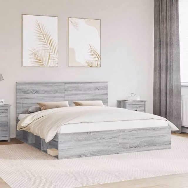 Berkfield Home Sonoma Bed Frame in Grey, Solid Pine Wood, 200 x 200 cm