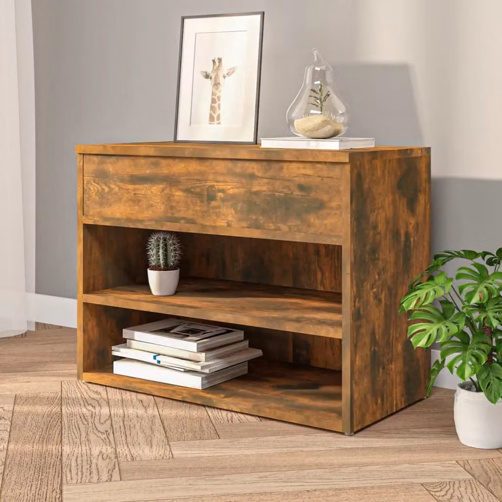 Berkfield Home Shoe Bench in Smoked Oak Brown, W/D/H: 60 x 30 x 45 cm – 2
