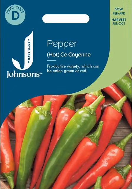 Johnsons Seeds Cayenne Hot Pepper Vegetable Seeds, Red and Green Varieties