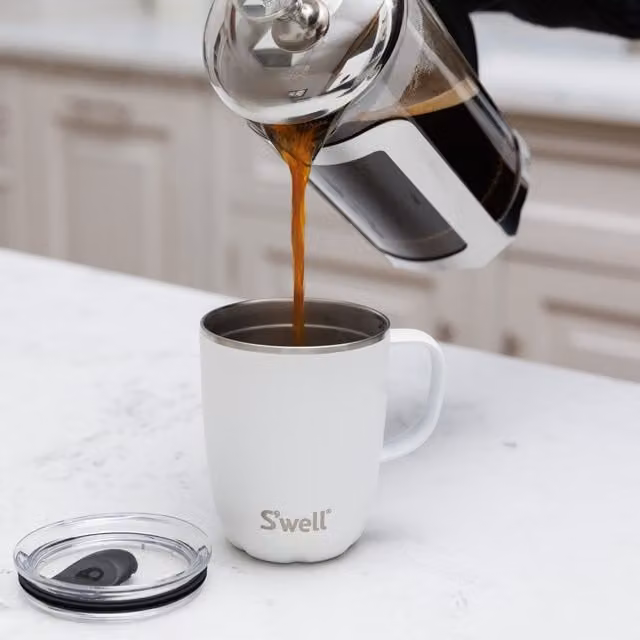 S'well Moonstone Stainless Steel Mug with Lid and Handle, White, 350ml