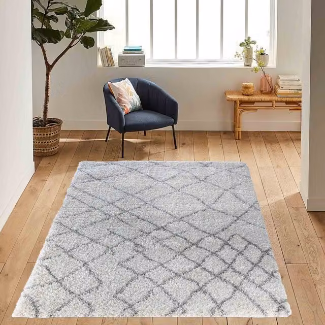 Desire Rugs Moroccan Berber Shaggy Rug with Abstract Boho Design in Beige and White, W: 80 cm, L: 150 cm