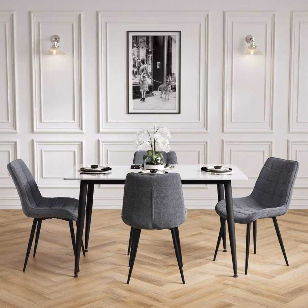Lemon Pavilion Furniture Luna Modern Ceramic and Metal Dining Set in White, Black and Grey – 4