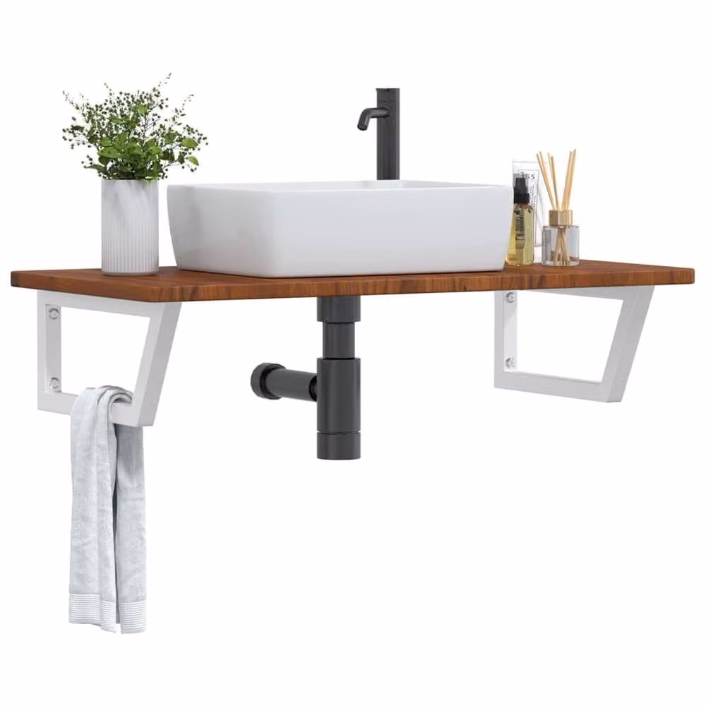 Berkfield Home Elegant Wall Mounted Basin Shelf in Brown Oak and Steel – 1