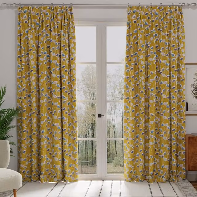 Terrys Clara Made to Measure Blackout Floral Cotton Fabric Panel Curtain in Yellow