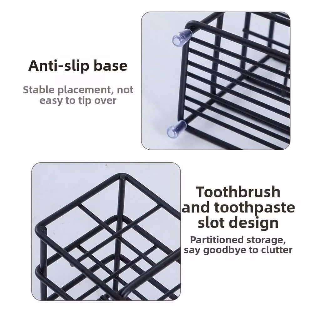 KORVIXA Freestanding Metal Bathroom Toothbrush Holder in Black – 5