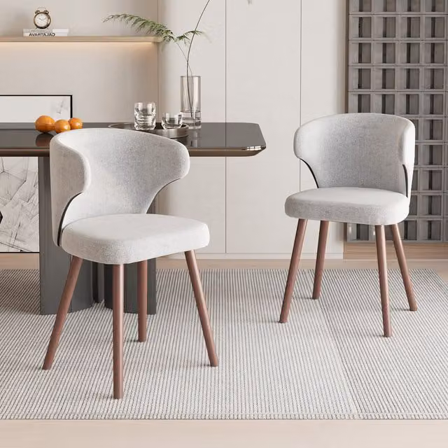 Livingandhome Set of 2 Modern Upholstered Dining Chairs in Grey with Oak Wood Frame