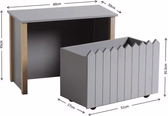 Home Source Ziggy Kids Toy Box Storage Bench Ottoman in Grey