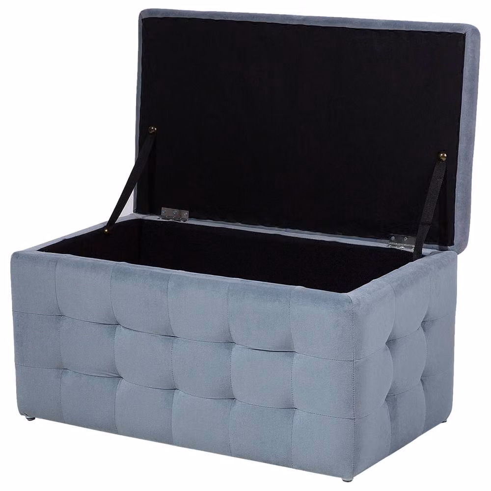 Wyld and Coco Grey Velvet Tufted Storage Ottoman Bench – 3