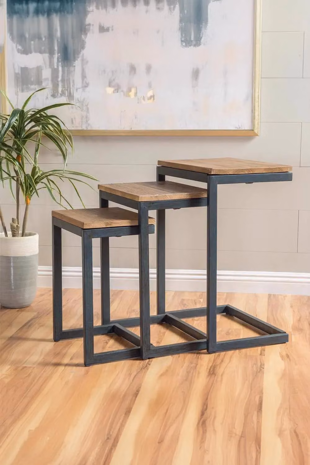 FWStyle Urban Design Modern Nest of 3 Metal Nesting Tables in Brown and White – 2