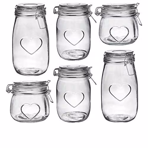 Nicola Spring Transparent Glass Food Storage Jars with Clip Seal, Set of 6
