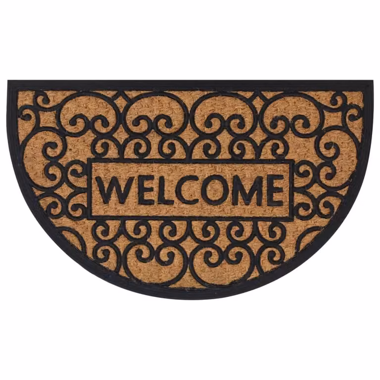 Berkfield Home Semicircular Half Round Door Mat in Brown and Black, Rubber and Coir, W: 75 cm, D: 45 cm