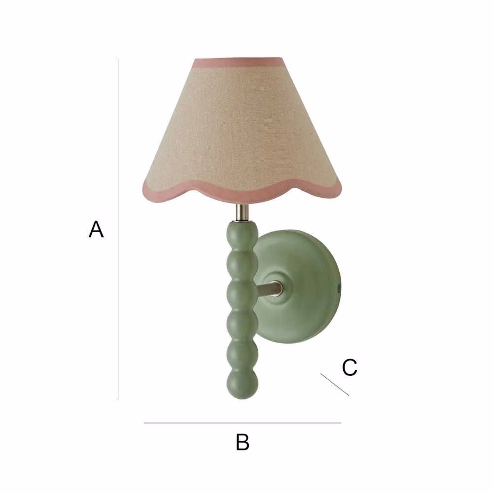 ValueLights Bobbins Pair of Green Wall Lights with Pink Fabric Scallop Shades – 4