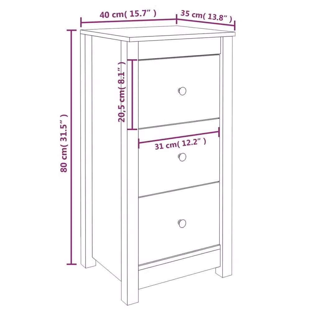 Berkfield Home Set of 2 Grey Solid Wood Pine Sideboards, W/D/H: 40 x 35 x 80 cm – 4
