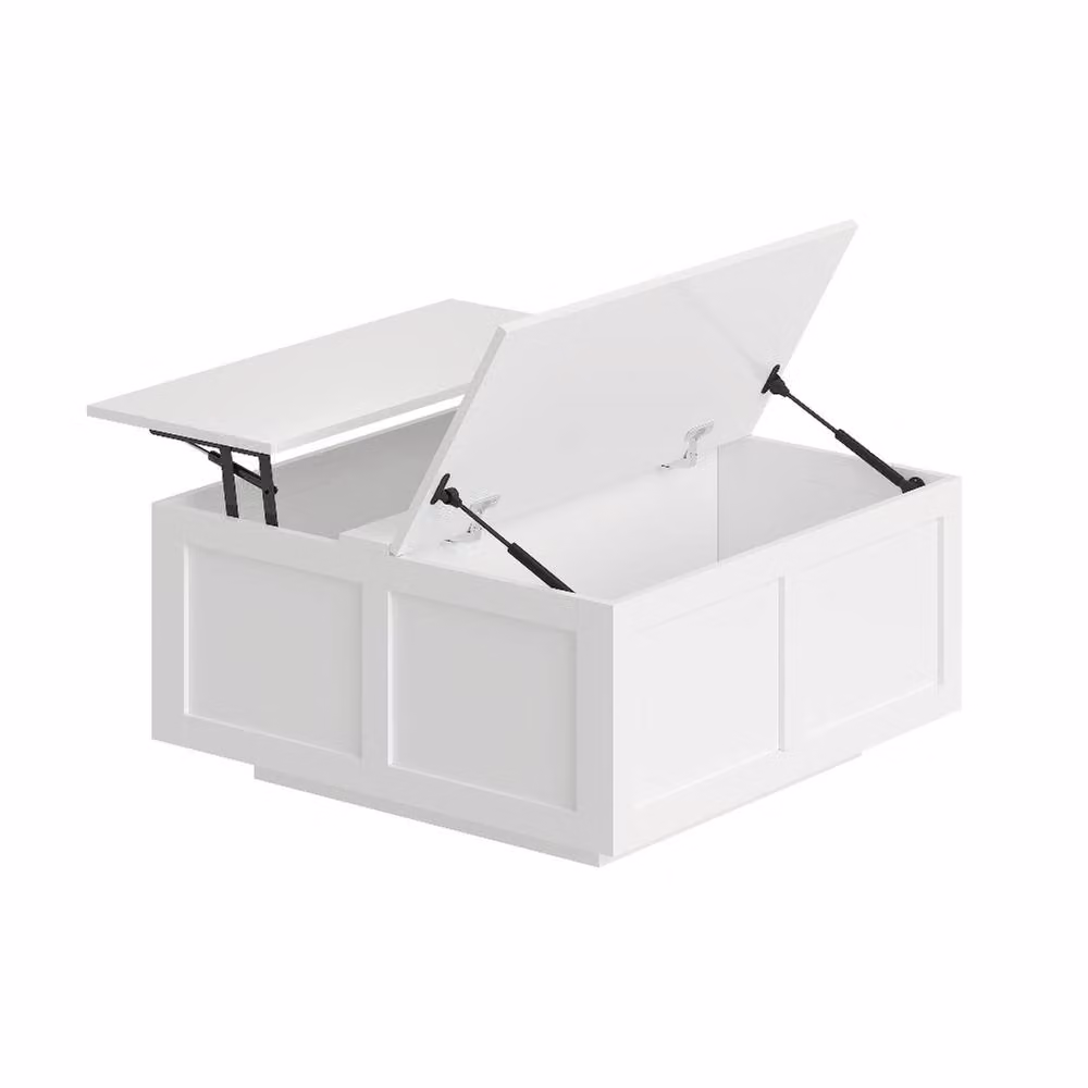 KEEPREAPER Modern Square Coffee Table with Hidden Storage and Glass Top in White – 2