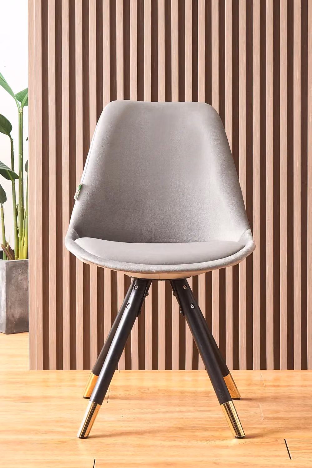 Life Interiors Sofia Ergonomic Modern Dining Chairs, Set of 2, Dark Grey Velvet with Gold End Cap Metal Legs – 2