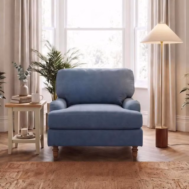 Furniturebox UK Bernie Blue Chenille Fabric Tub Armchair
