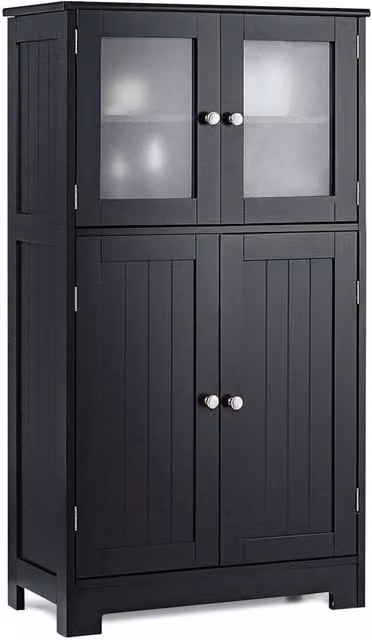 KORVIXA Freestanding Black Bathroom Floor Cabinet with Glass Doors and Internal Shelves W: 100 cm, H: 100 cm