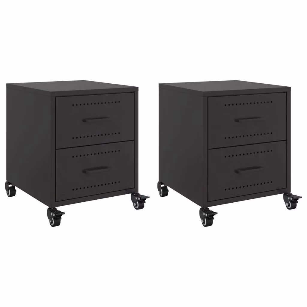 Berkfield Home Set of 2 Black Metal Industrial Bedside Cabinets, W/D/H: 36 x 39 x 43.5 cm – 2