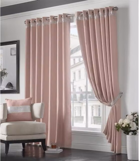 Livinluxury Pink Opaque Eyelet Ring Top Fabric Curtains, Thermal Insulating and UV Resistant, Width: 228 cm