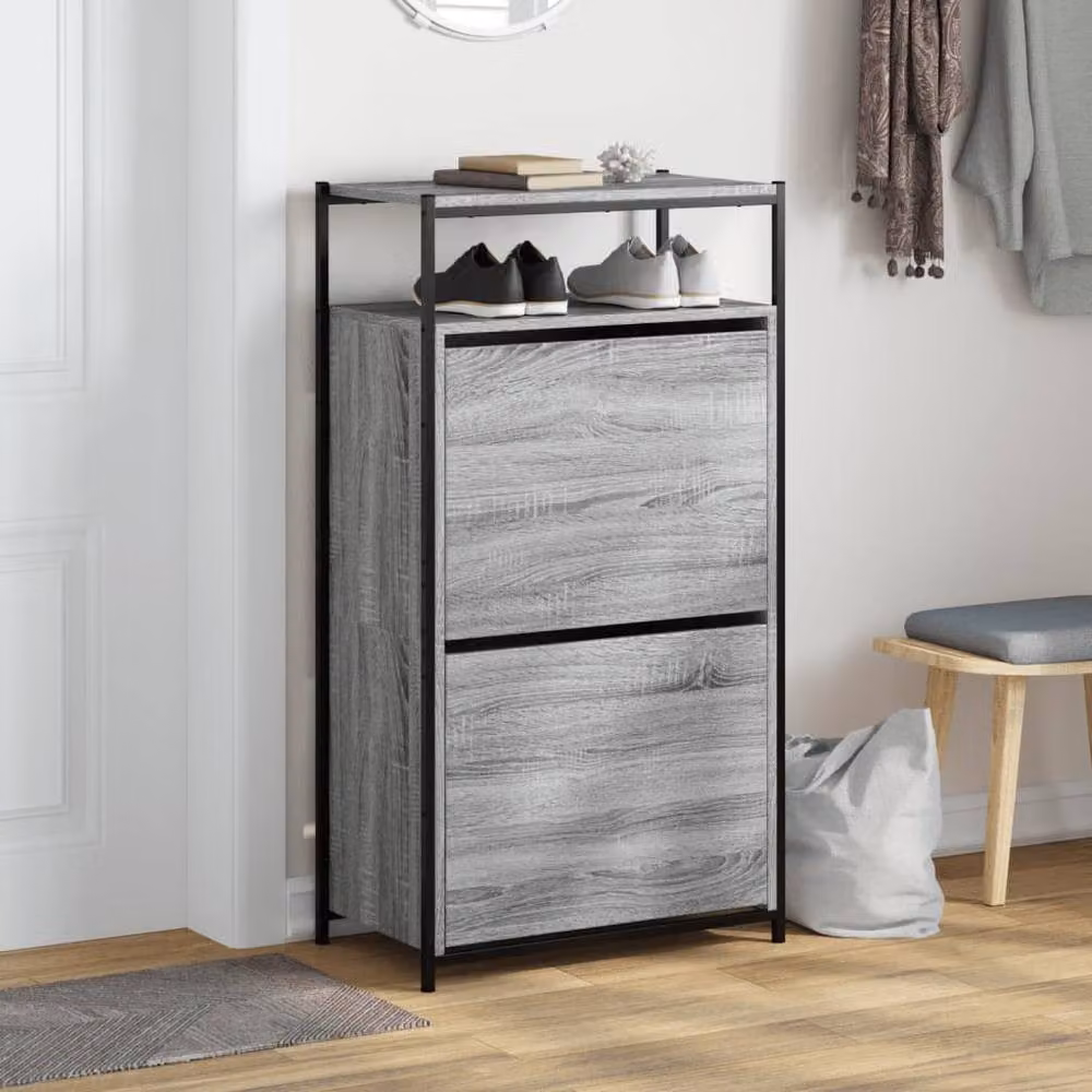 Berkfield Home Grey Shoe Cabinet with Tilting Compartments and Drawers, W: 60 cm, D: 34 cm, H: 112 cm – 3