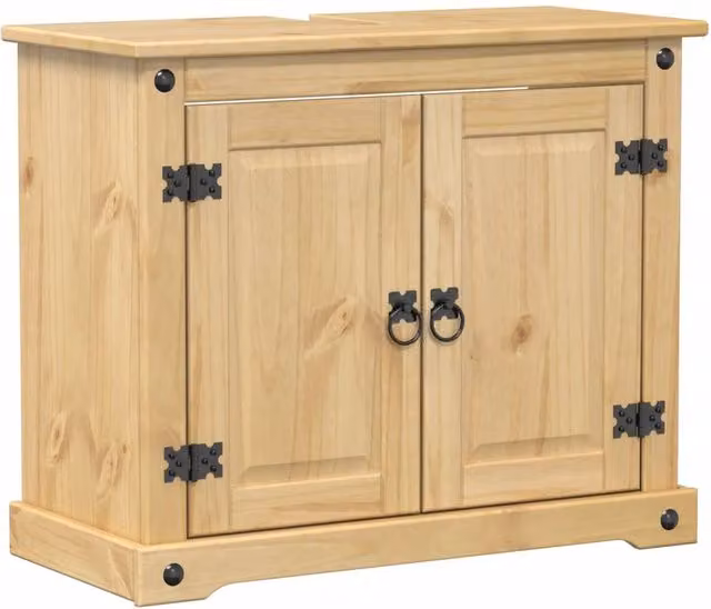 Berkfield Home Corona Wall Mounted Bathroom Sink Cabinet in Tan Solid Wood Pine, W/D/H: 73 x 33 x 60 cm – 1
