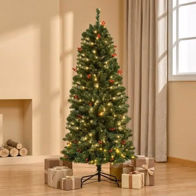 STILVORA 5ft Artificial Christmas Tree with 200 LED Lights in Green, H: 152.4 cm