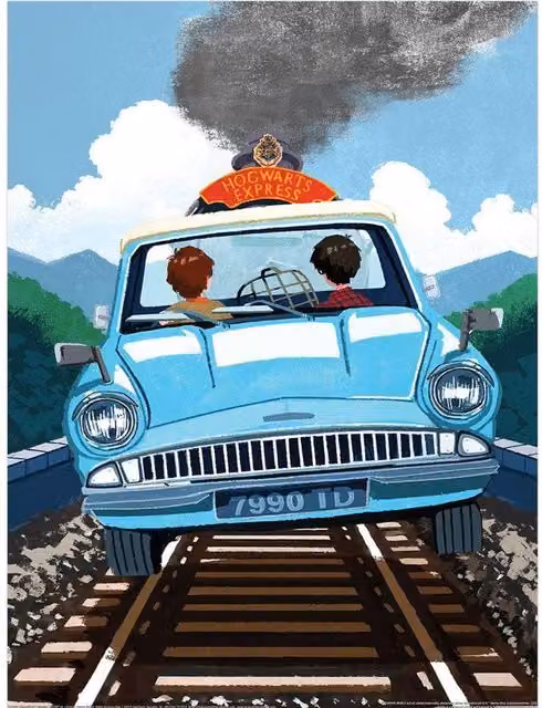 Harry Potter Hogwarts Express Car Illustration Paper Poster in Duck Egg Blue – 1