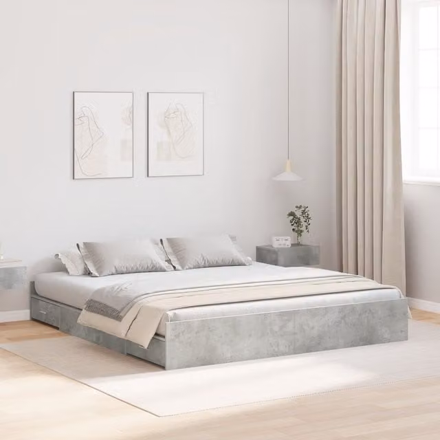 Berkfield Home Storage Bed Frame with Headboard and Drawers, Concrete Grey, W/D/H: 180 x 200 cm