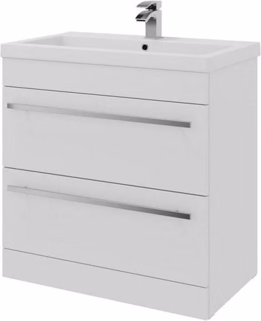 Clifton White 2 Drawer Standing Bathroom Unit with Ceramic Basin, Width: 80 cm