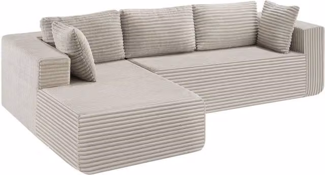 tectake Relax Boneless L-Shape Sofa in Beige with Premium Foam and Removable Covers