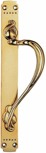 Loops Right Handed Door Pull Handle with Dot Pattern, Polished Brass, H 384 x W 42.5 mm