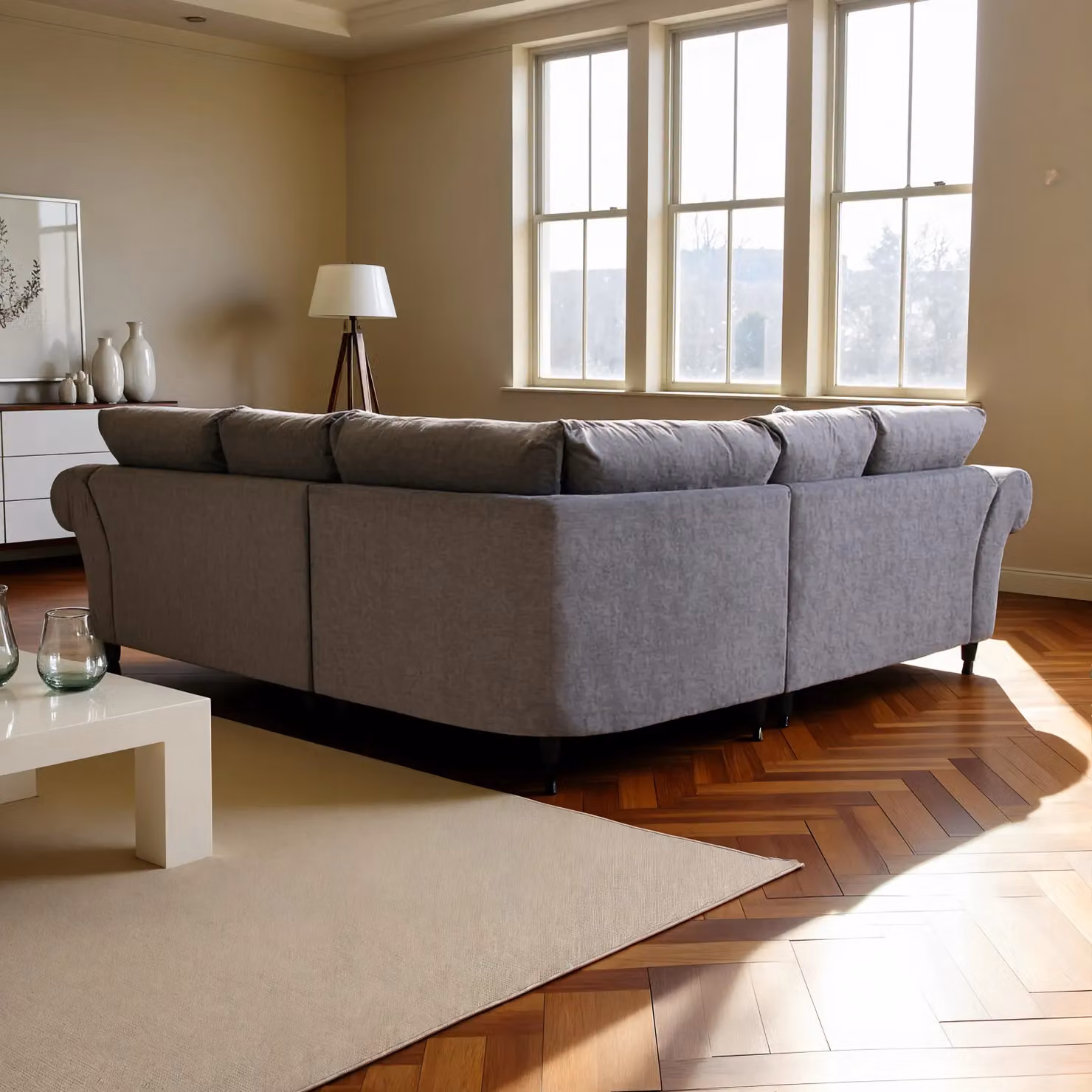 Abakus Direct Windsor Left-Facing L-Shape Corner Sofa in Grey Linen Fabric – 3