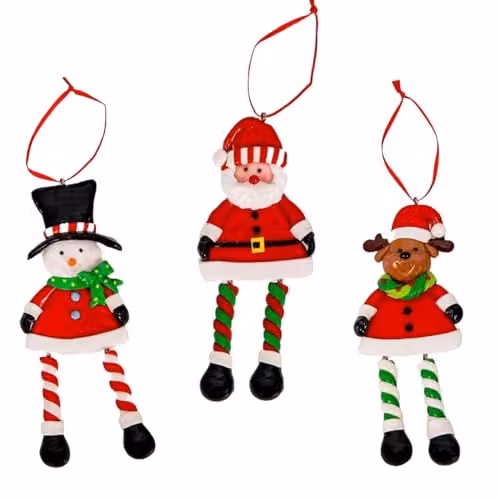 Shatchi 12-Piece Multicolour Ceramic Christmas Tree Hanging Decorations Set Featuring Santa, Snowman and Reindeer Figures – 2