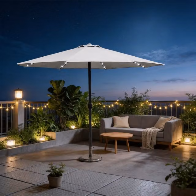 Abrihome Beige Patio Umbrella with Double Vent and Crank Handle, Diameter: 250 cm