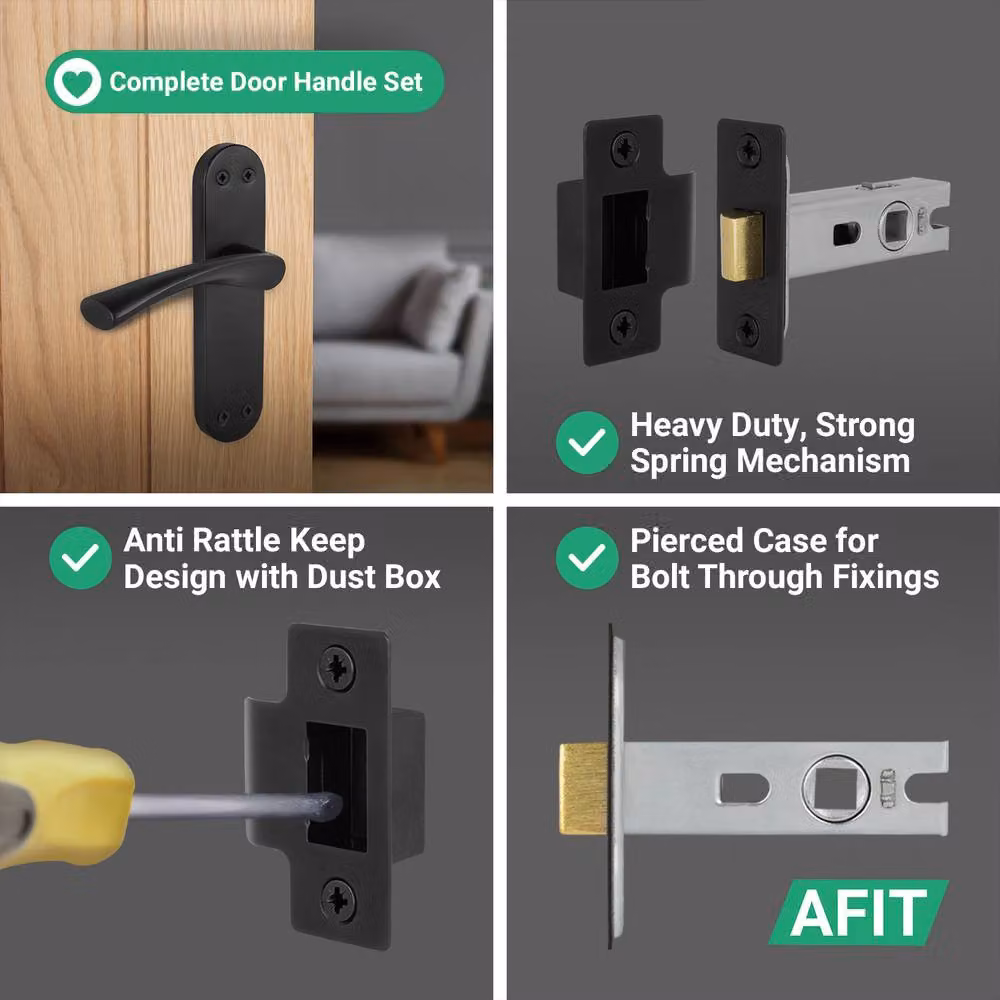 AFIT Matt Black Twist Door Handle Latch Set with Novi Backplate, 6 Pairs, W/D/H: 15.0 x 15.0 x 1.75 cm – 4