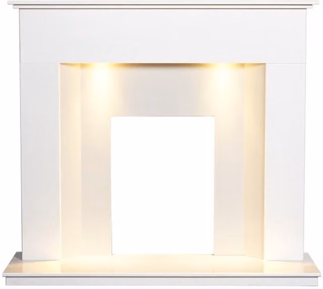 Adam Alora Crystal White Marble Fireplace with Downlights, W: 121.92 cm, White