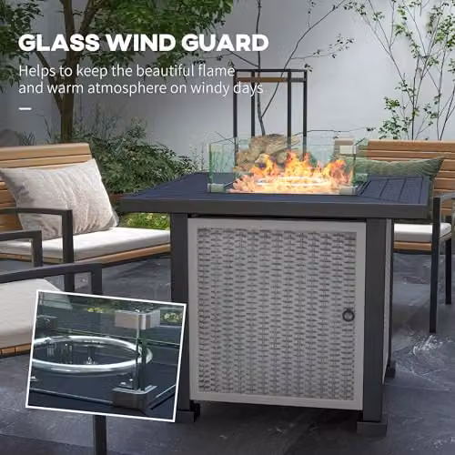 Outsunny Square Propane Gas Fire Pit Table, 50000 BTU, Grey, W/D/H: 81 x 81 x 64 cm – 6