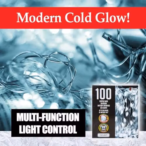 VFM e-Store Outdoor Copper Wire Christmas Lights, 100 White LEDs – 6