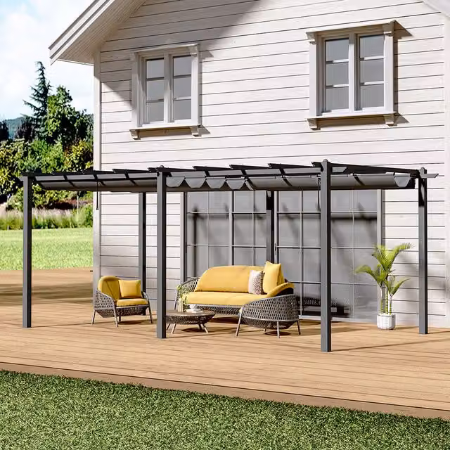 Livingandhome Modern Aluminium Garden Patio Pergola with Canopy in Anthracite Grey
