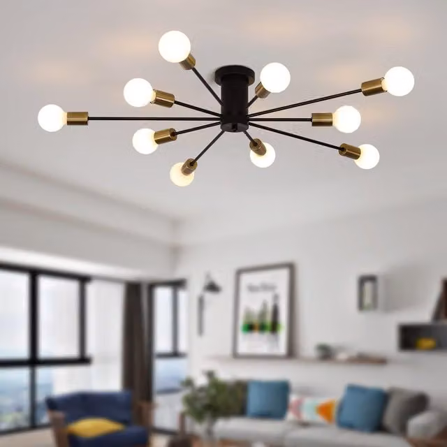 Garwarm Mid Century Sputnik Industrial Metal Ceiling Chandelier in Black and Gold/Brass – 1