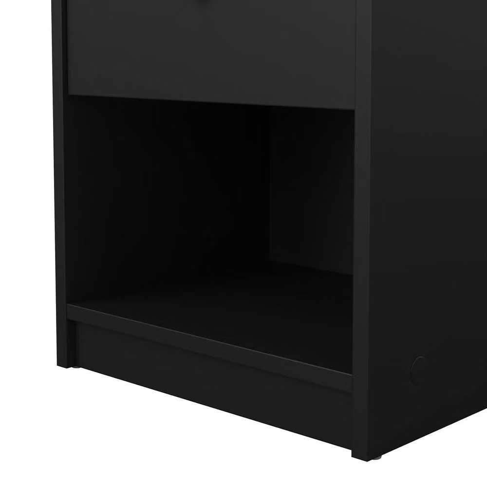 CALICOSY LISE Bedside Table with 1 Drawer and 1 Shelf in Black, W: 37.9 cm, H: 48.4 cm, D: 30.1 cm – 3