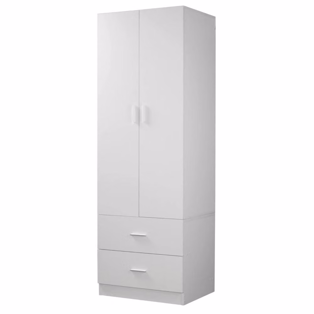 Kelvenix Compact White Wooden Wardrobe with 2 Doors and 2 Drawers, H 180 x W 60 x D 46.5 cm – 2