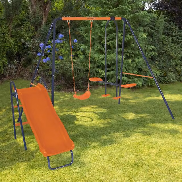 Hedstrom Saturn Junior Outdoor Playset with Swing, Glider and Slide in Orange
