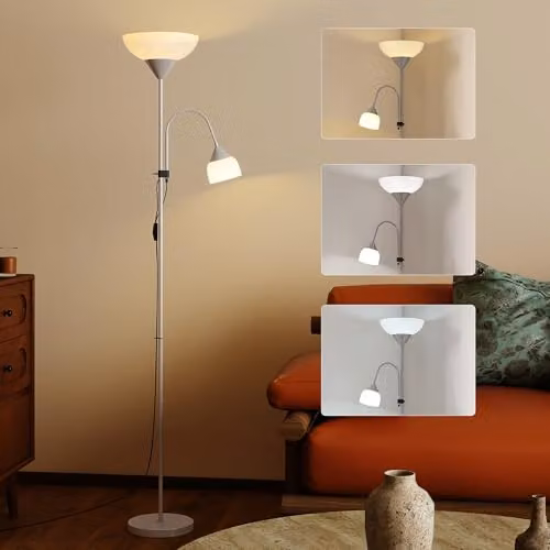 HOMCOM LED Floor Lamp in Silver with Adjustable CCT and Included Bulb – 1