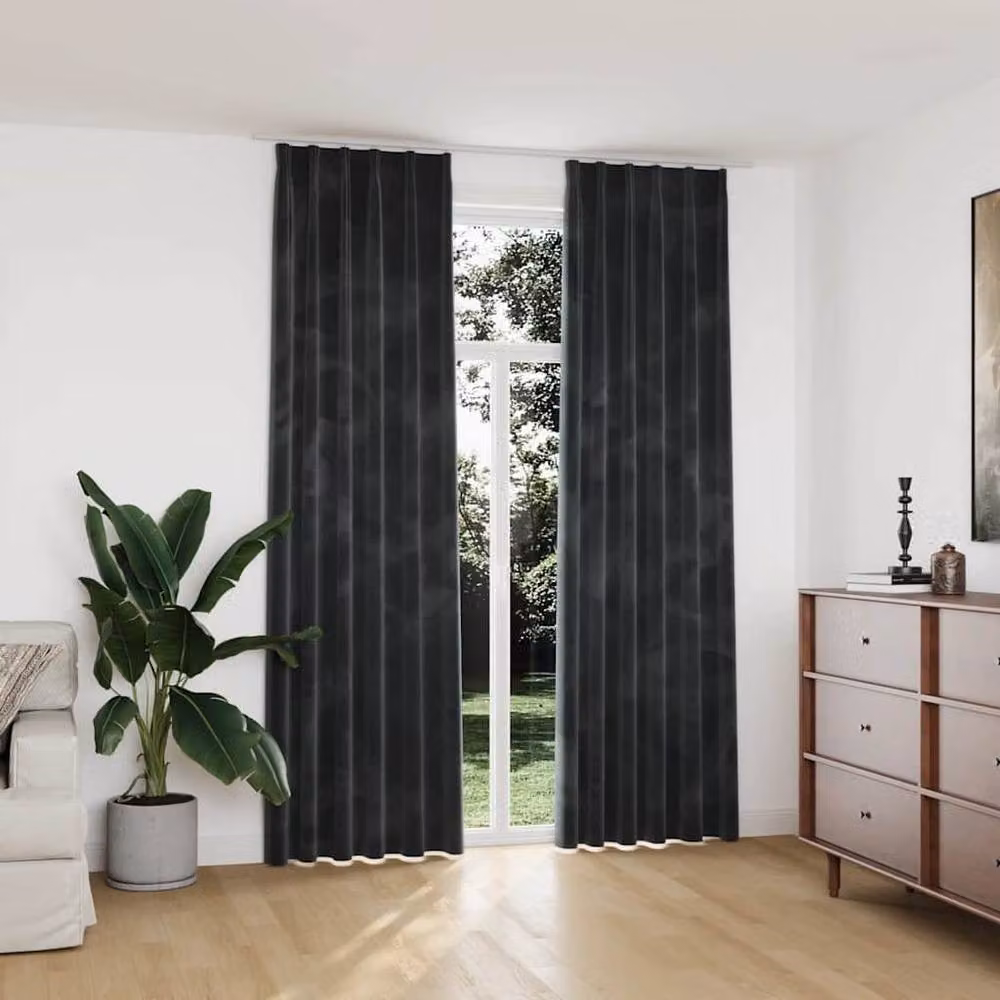 Berkfield Home Blackout Velvet Curtains, 2 Pack, Anthracite Grey, W: 140 cm, H: 245 cm – 2
