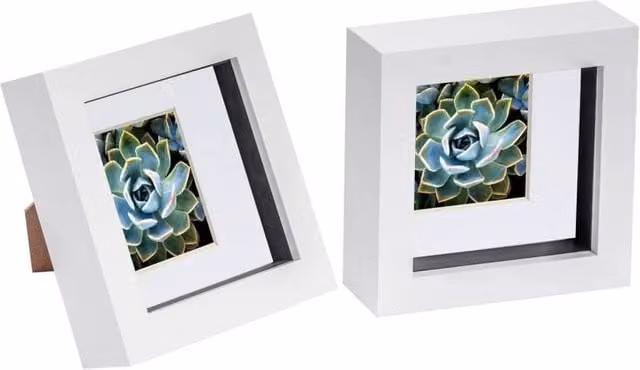 Havendro Set of 2 White 3D Box Photo Frames with 2x2 inch Mounts for 4x4 inch Photos
