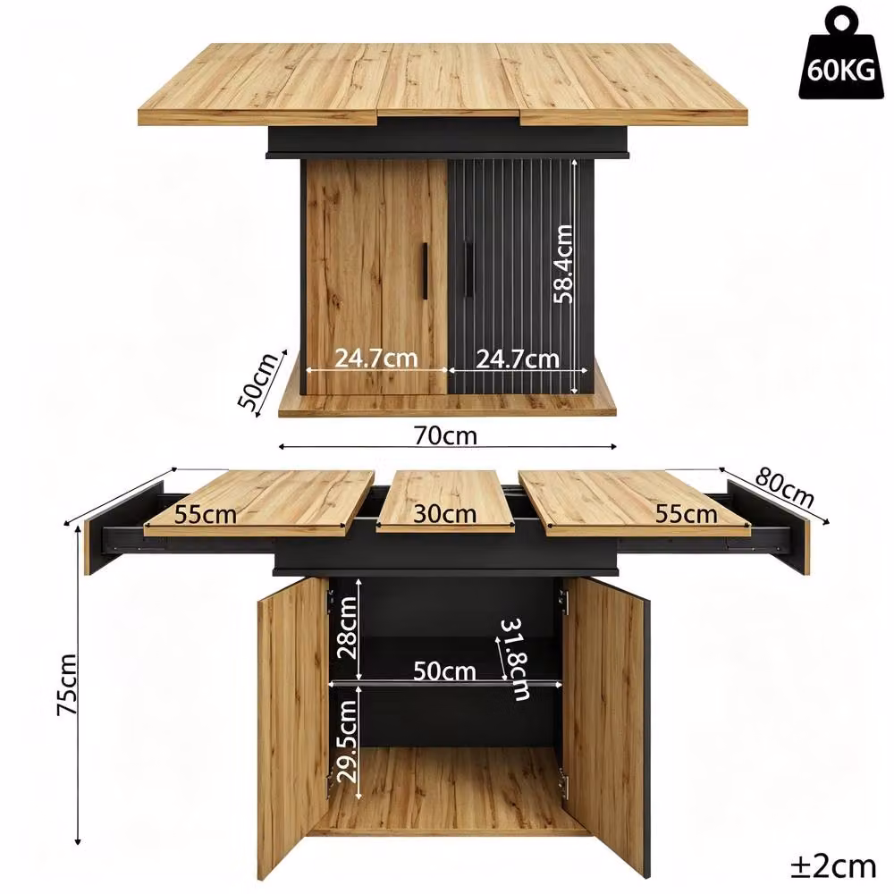 STILVORA Extendable Rectangular Dining Table in Brown and Beige, W/D/H: 110 x 75 x 75 cm – 4