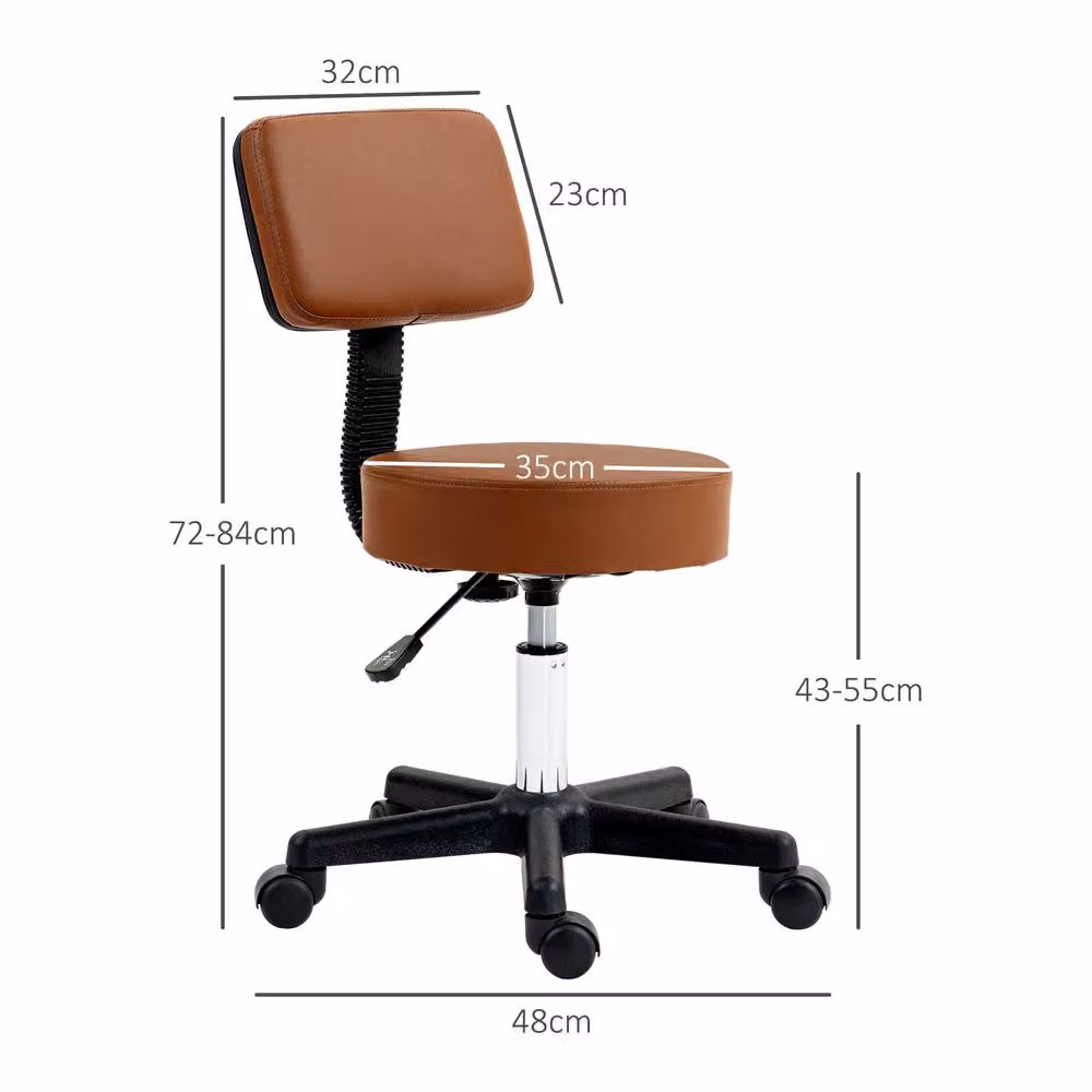STILVORA Beauty Stool with Back Pad and Wheels, Brown – 3