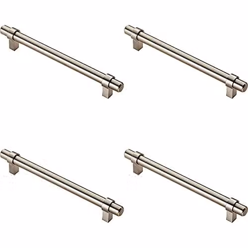 Loops 4 Pack Round T-Bar Cabinet Pull Handles in Brushed Silver, 200 x 14 mm, 160 mm Fixing Centres